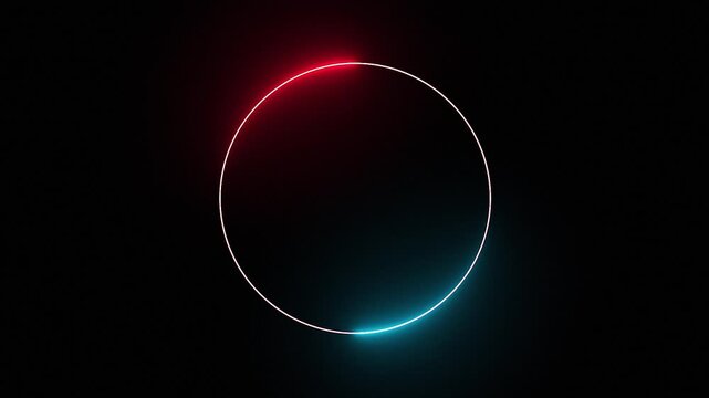 Glowing neon red and blue circle loading animation on black background in retro style. 4k video