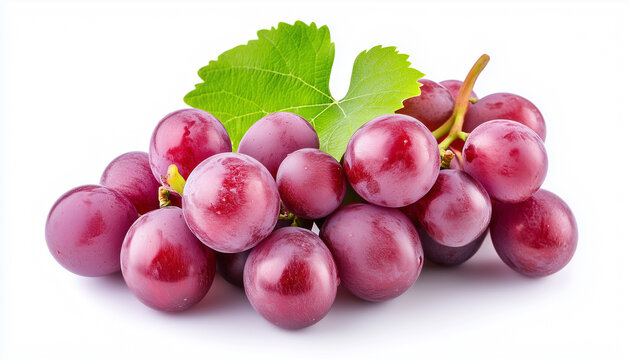 Red grape with green leaf isolated on white background, macro