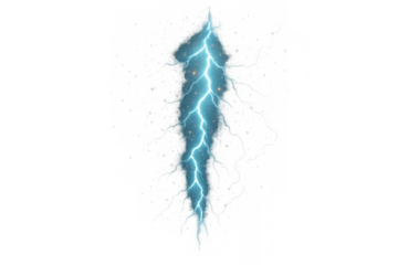 Electrical lightning discharging, glowing blue with sparks, representing power, energy, thunderstorm, and electric effects