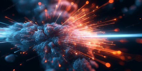 Glowing fractal realms illustrate the concept of energy and motion in space with a swirl of light and texture.