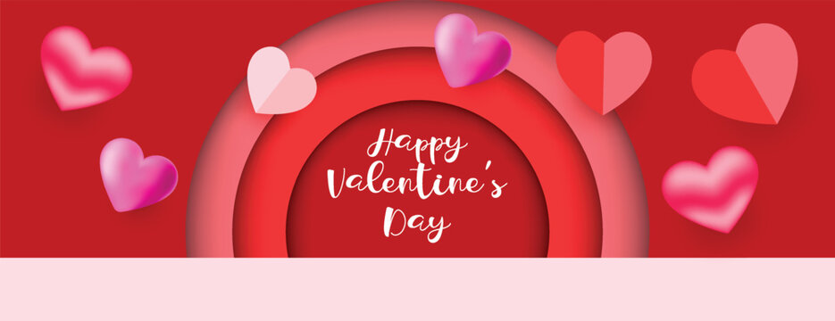 Modern romantic Valentine’s Day horizontal banner with minimal heart motifs, elegant typography, creative style, and professional web header layout for party invitations and love greeting cards banner