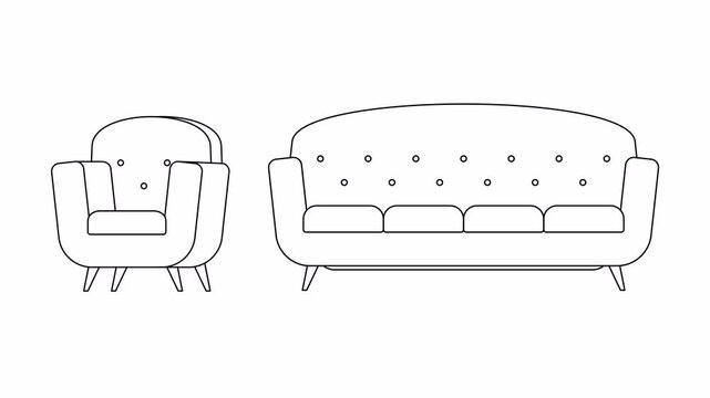 armchair and sofa icons line animation retro furniture video footage