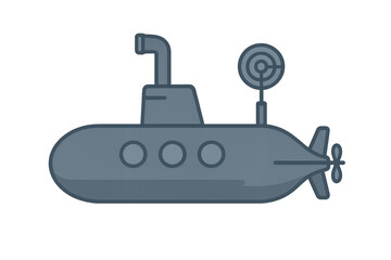 Obraz premium Submarine vessel with periscope and sonar radar. Marine transport searching underwater with transparent background