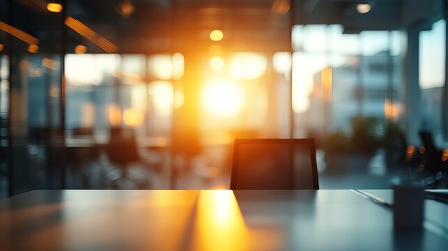 Inspiring modern office space bathed in golden sunlight, perfect for creative collaboration and boosting team productivity with a vibrant atmosphere