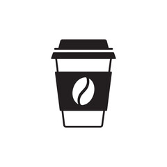 Coffee Cup Icon with Lid and Bean Symbol for Café and Beverage Concepts

