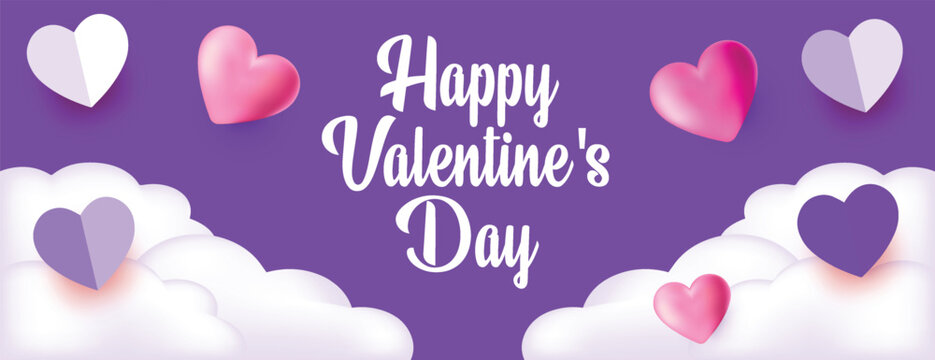 Valentine’s Day horizontal banner template featuring modern love symbols, creative heart design, romantic layout, and professional web header style for greeting cards and celebration party invitations