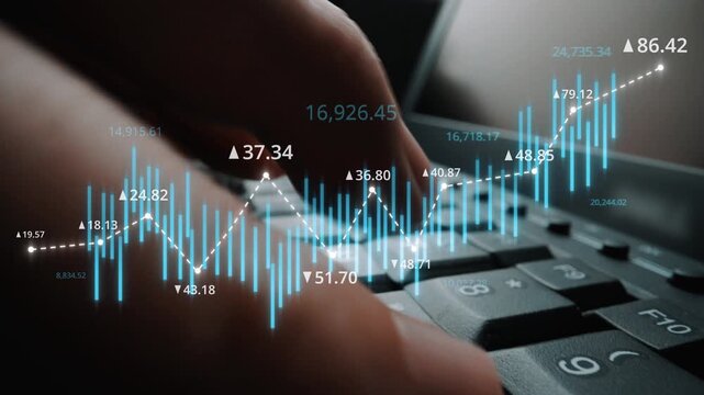 Stock market analysis with candlestick chart and price movement trend line, highlighting global financial trends, stock trading, and investment strategy insights Marrow