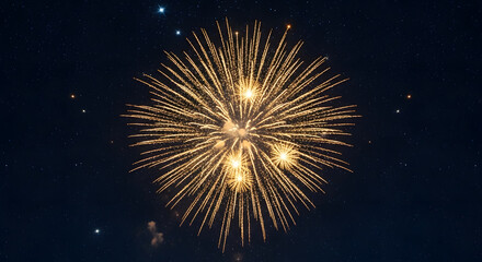 Fototapeta premium A burst of golden fireworks illuminates the night sky, creating a dazzling display of light and color.