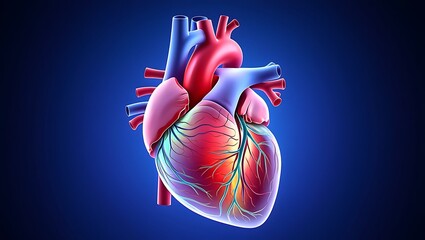Anatomical Heart Study: An artistic rendering of a human heart, revealing its intricate structure and vibrant details, emphasizing health and the human body.