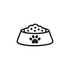 Pet Food Bowl Icon with Paw Print and Kibble
