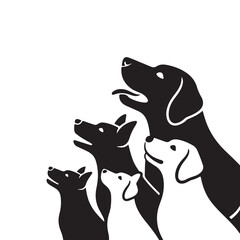 Group of Dogs Looking Up Silhouette Vector