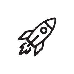 Simple Rocket Icon Black and White Line Art Illustration
