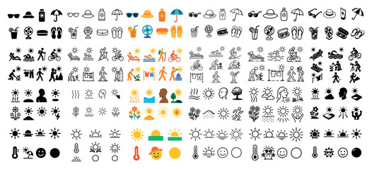 Fototapeta premium Colorful summer doodle icons collection