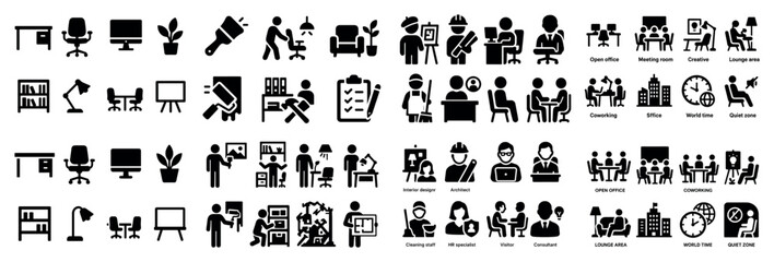 Office workplace icons: design and collaboration