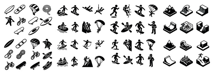 Extreme sports icons: adventure and action silhouettes