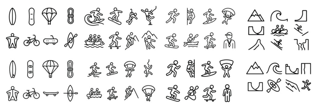 Outline icons of adventure and extreme sports