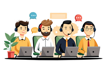Customer service in call center, flat illustration, vector illustration.