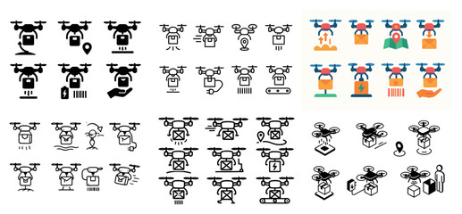 Naklejka premium Drone icon set with delivery and surveillance symbols
