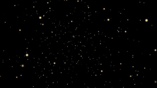 Falling shine gold glitter particles. sparkling magic gold confetti explode light on black background. falling particles stardust for festive and celebration decor . 4K video design falling stars loop