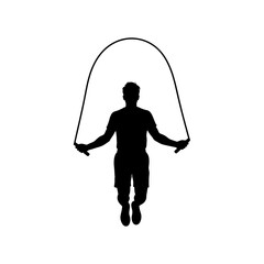 Fototapeta premium Male Athlete Silhouette Jumping Rope, Fitness Exercise Vector on Transparent Background