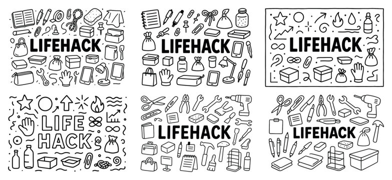 Creative lifehack doodles: tools and gadgets theme