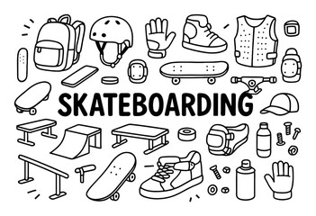 Obraz premium Skateboarding Essentials Doodle