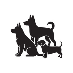 Group of Three Dogs Silhouette Vector
