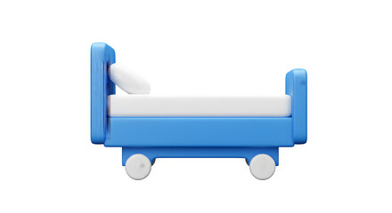 Blue and white glossy bed stands out for furniture product staging or branding.