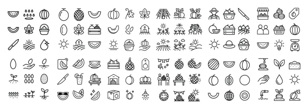 Fruit and garden line icon collection