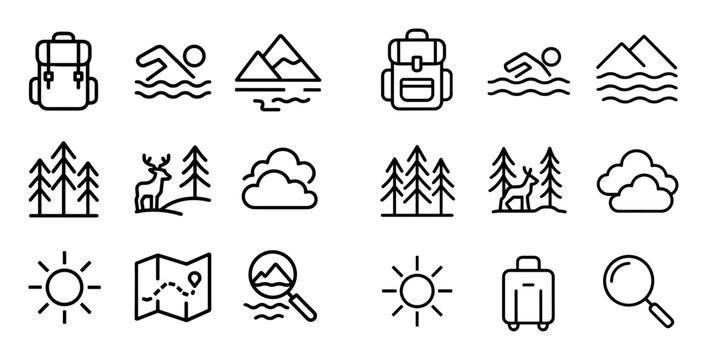Minimalist Lake Adventure Icons