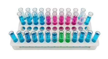 Multicolor fluids in test tubes shine. Perfect for science, medical, educational materials, or digital posters.