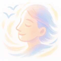 Pastel face illustration in soft morning light