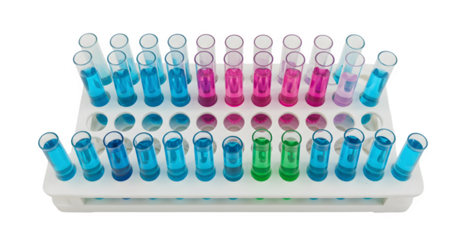 Multicolor fluids in test tubes shine. Perfect for science, medical, educational materials, or digital posters.