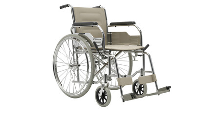 Silver wheelchair stands isolated on black background. Use for medical, disability, accessibility.