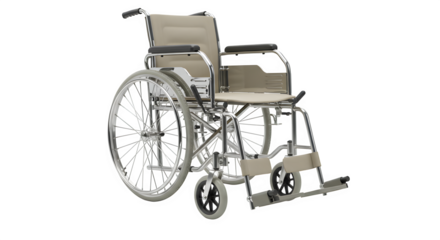 Silver wheelchair stands isolated on black background. Use for medical, disability, accessibility.