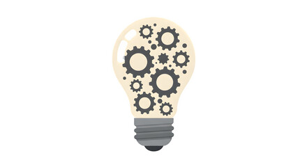 Light bulb icon graphic contains gears. Represents engineering solutions, innovative ideas, team thinking. Works for presentations, posters, banners.