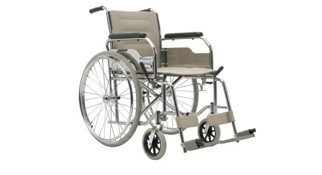 Silver wheelchair stands isolated on black background. Use for medical, disability, accessibility.