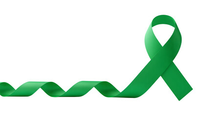 Emerald ribbon casts soft shadows on black. Symbolic use for awareness campaigns, posters, digital designs.