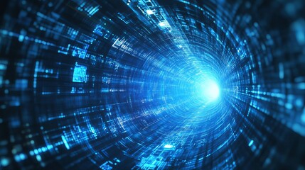 Dive into the future with this vibrant blue digital tunnel, perfect for showcasing innovation and cutting-edge technology solutions, explore connection now