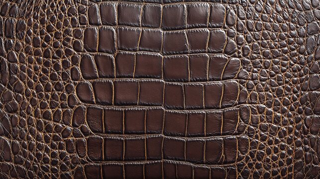 Deep brown reptile hide with a scale-like pattern is showcased in a high-resolution close-up, revealing intricate details and textures on its surface.  Sophisticated and durable.