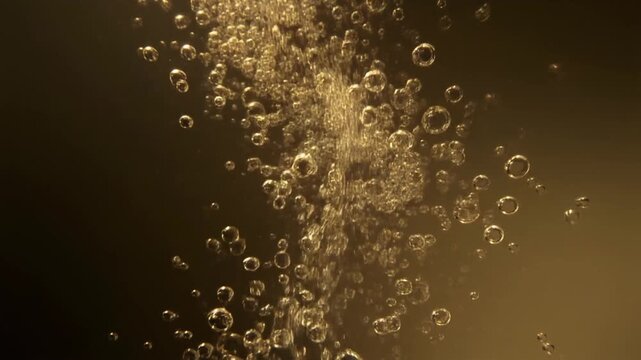 Elegant champagne bubbles rising in golden light