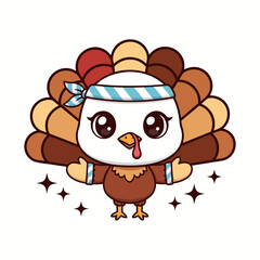 Adorable Cartoon Turkey Character with Headband, Perfect for Thanksgiving Celebrations and Autumn Festivities Design Elements