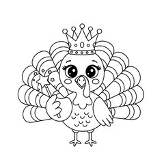 Sweet Thanksgiving turkey princess adorned with a majestic crown and enchanting magic wand for kids' creative activities