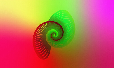 Geometric green spiral on vivid gradient abstract background art