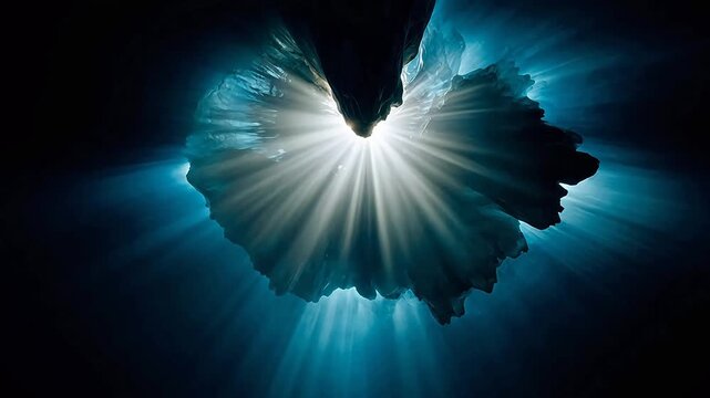 Light rays shining through cave opening