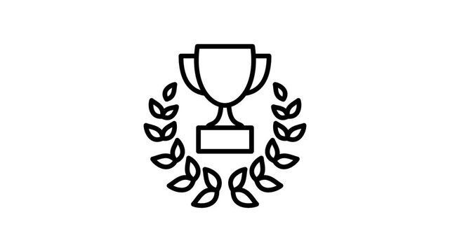 Winning award and trophy cup icon animation. animated of reward, victory cup achievement. Business success, prize competition, winner or champion laurel wreath 4k motion video