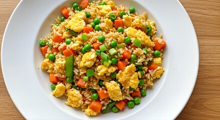 A close-up shot of a plate filled with delicious and colorful fried rice.
