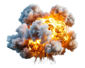 An explosion of fire, bomb, blast, riots, explode smoke