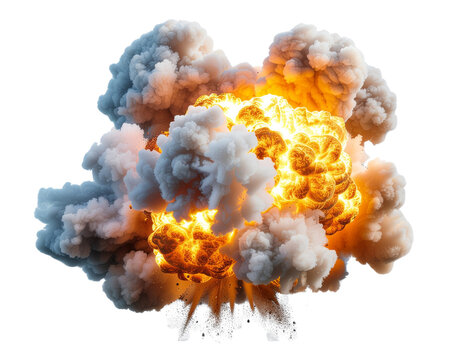 An explosion of fire, bomb, blast, riots, explode smoke