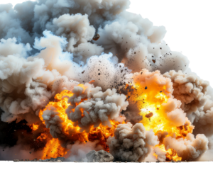 An explosion of fire, bomb, blast, riots, explode smoke